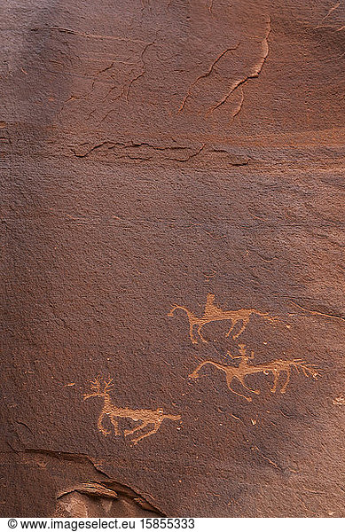 Prehistoric rock art carvings in Canyon de Chelly  Arizona.
