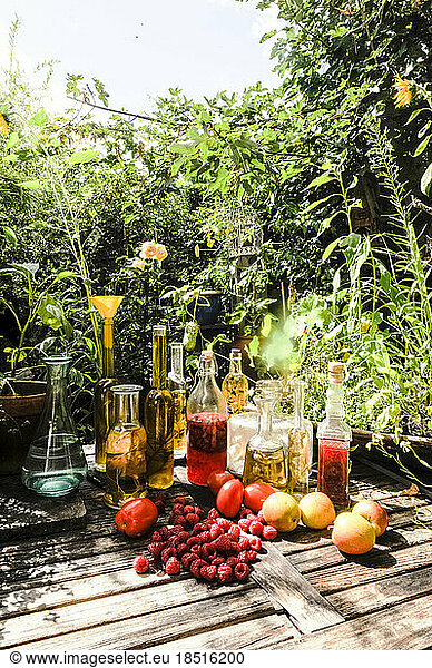 Preparation of herbal infusions in summer garden