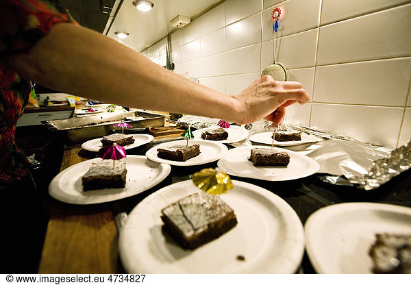 Preparing desserts in commercial kitchen
