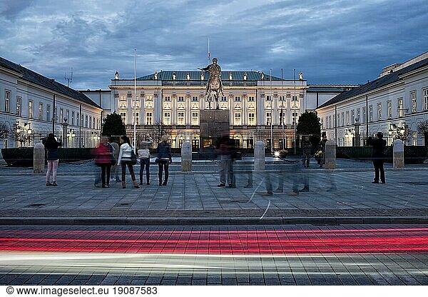 Presidential Palace in the evening on Krakowskie Przedmiescie street in Warsaw  Poland  Europe
