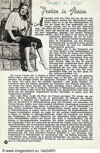 press / media  magazines  'Gondel'  article 'Frauen in Hosen' (Women in Trousers)  number 7  Hamburg  1950