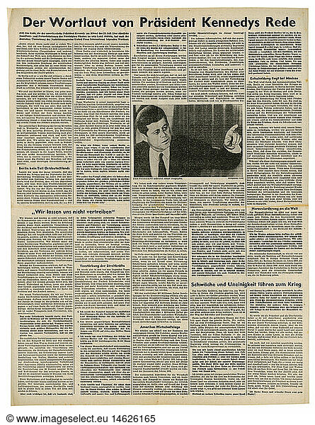 press/media  magazines  'SÃ¼ddeutsche Zeitung'  Munich  17 volume  number 178  Thursday 27.7.1961  article  Kennedy speech