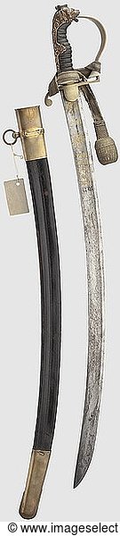 PREUSSEN HERRSCHERHAUS HOHENZOLLERN  Bedeutender SÃ¤bel mit Erbklinge  der Soldatenfamilie von Rohrscheidt 3 5 cm breite russische Damastklinge um 1800 mit beidseitigem Hohlschliff  terzseitig in Gold geÃ¤tzt folgende Herschermonogramme 'AI'  'FWRIII'  'FWRIV' und 'WRI'  fÃ¼r die Regenten Zar Alexander I  Friedrich Wilhelm III  Friedrich Wilhelm IV und Wilhelm I  quartseitig die bekrÃ¶nten Adler von RuÃŸland und PreuÃŸen  dazwischen die Jahreszahlen '1812'  '1813'  '1814'  '1815'  '1849'  '1866' und '70.71'. Das vergoldete MessinggefÃ¤ÃŸ mit LÃ¶wenkopf  Hilze mit Rochenhaut und Drahtwicklung  auf dem terzseitigem Parierlappen die Gravur 'G. v. Rohrscheidt M.F.R. No.36'  auf dem Knauf aufgeschraubtes Petschaft mit dem Wappen der Familie von Rohrscheidt (Siegelabdruck anbei). Die schwarze Lederscheide mit MessingbeschlÃ¤gen und einem Ringband. Sehr hochwertige und auch aus historischer Sicht hochinteressante Blankwaffe. Der erster EigentÃ¼mer  der preuÃŸische Premier-Leutnant von Rohrscheidt  stand wÃ¤hrend der napoleonischen FeldzÃ¼ge in russischen und preuÃŸischen Diensten (ErwÃ¤hnung in der Rangliste von 1813 und in spÃ¤teren Ranglisten). Die Klinge wurde weiterverbt und wichtige historische Daten von Schlachten und FeldzÃ¼gen darauf verewigt  so unterscheiden sich die frÃ¼hen Ã„tzungen ganz klar von den spÃ¤teren. Das LÃ¶wenkopfgefÃ¤ÃŸ wurde in den 1860er Jahren montiert. Zu den TrÃ¤gern des SÃ¤bels dÃ¼rfte auch der preuÃŸische Generalmajor Friedrich Carl von Rohrscheidt zÃ¤hlen  der letzte TrÃ¤ger war der Premier-Leutnant G. von Rohrscheidt  der laut Rangliste an den FeldzÃ¼gen 1866 und 1870/71 teilgenommen hat  siehe entsprechende Ã„tzungen auf der Klinge. LÃ¤nge 93 cm