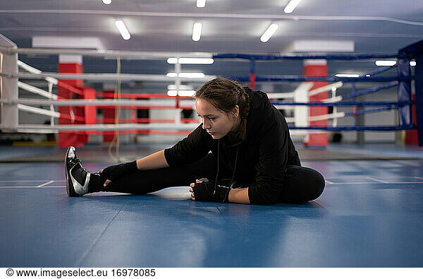 Professional fighter warming up during workout
