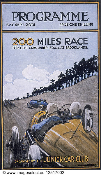 Programm für das 200-Meilen-Rennen  Brooklands  1925. Künstler: Unbekannt