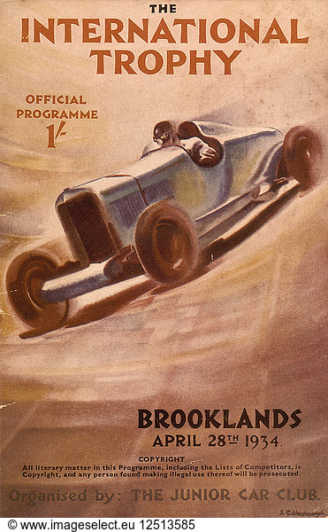 Programm für die Brooklands International Trophy  1934. Künstler: Unbekannt