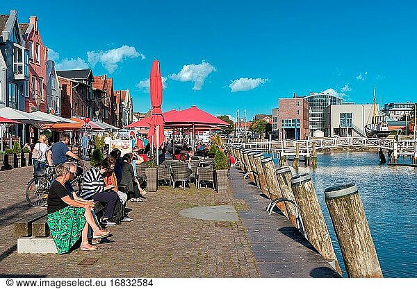 Promenade with restaurants at the inland port  Husum  Schleswig-Holstein  Germany  Europe.