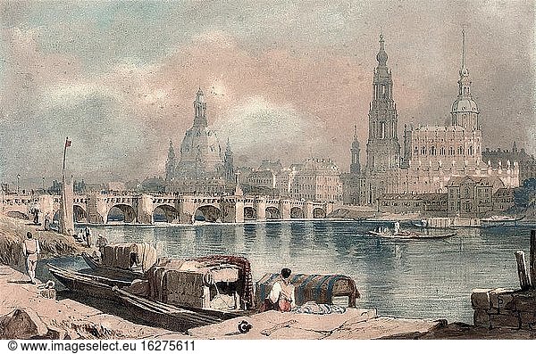 Prout Samuel - Ansicht von Dresden Deutschland - Britische Schule - 19. Jahrhundert.