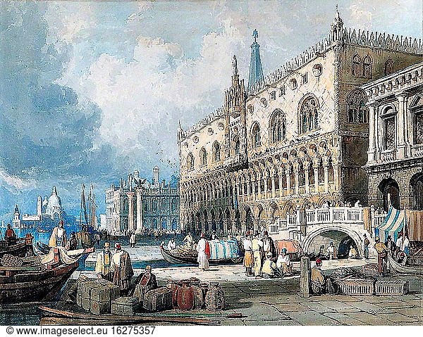 Prout Samuel - der Dogenpalast und der Canal Grande Venedig - British School - 19. Jahrhundert.