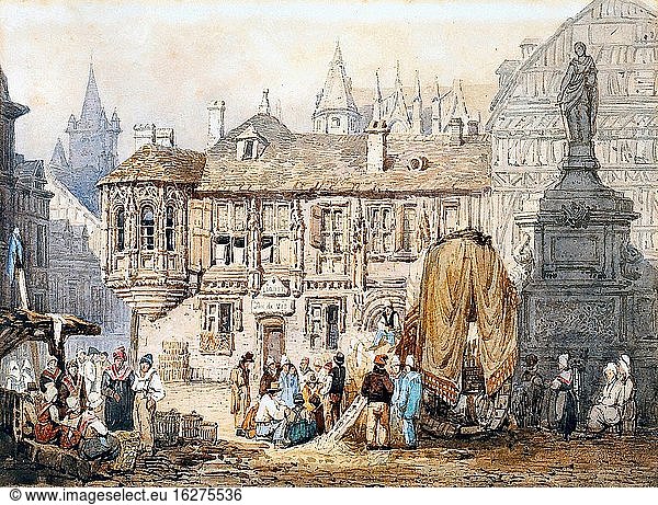 Prout Samuel - La Place De La Pucelle Rouen - Britische Schule - 19. Jahrhundert.