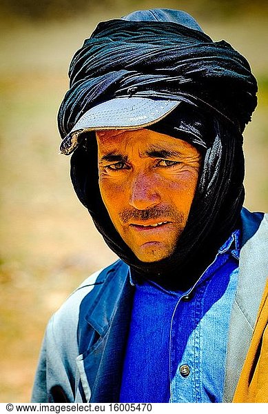 Prtrait of a Berber shepherd in the Atlas Mountains  Morocco  North Africa.