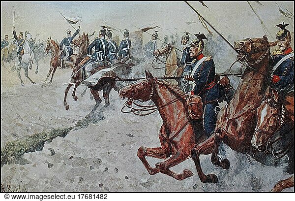Prussian Army  Cavalry Charge of the Uhlans of the 3rd Uhlan Regiment  Germany  ca 1900  digitally restored reproduction from a 19th century original  exact date unknown  Europe