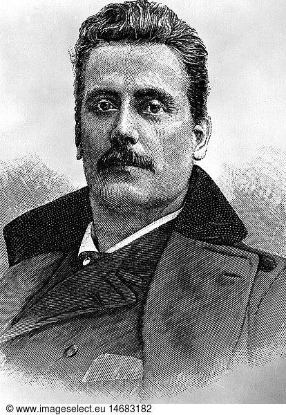 Puccini  Giacomo  22.12.1858 - 29.11.1924  ital. Komponist  Portrait  Xylografie  Ende 19. Jh.