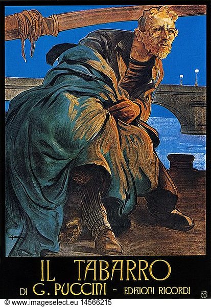Puccini  Giacomo  22.12.1858 - 29.11.1924  ital. Komponist  Werke  Opernzyklus 'Das Triptychon' ('Il tritico'  1918)  Akt 'Der Mantel' ('Il Tabarro')  Plakat  Edizioni Riccordi  Italien  20. Jahrhundert