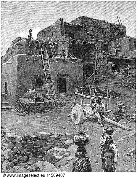 Pueblo of Laguna  Cibola County  New Mexico  USA  Harper's New Monthly Magazine  Illustration  January 1891