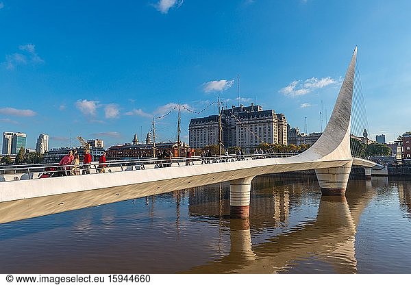 Puerto Madero with Women's Bridge Puente de la Mujer  new port city with international architecture  Buenos Aires  Argentina  South America