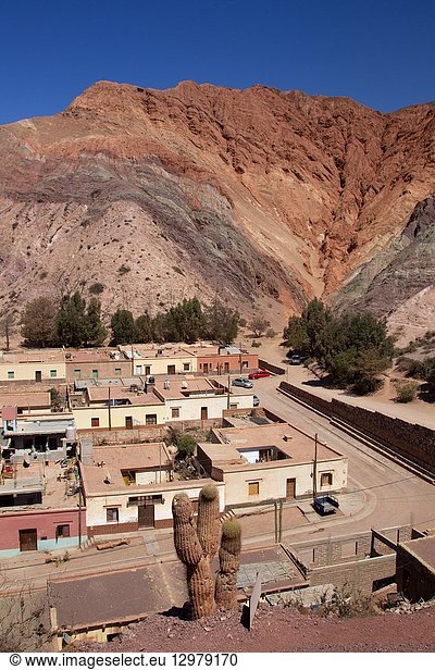 Pumamarca  Jujuy  Argentina. It belongs to the department of Tumbaya and was founded in 1594. The village of Purmamarca is located on the hill of the seven colors and both form one of the most recognized postcards of northwestern Argentina.