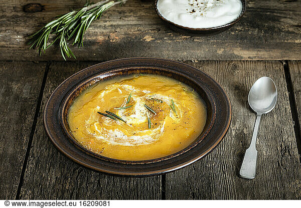 Pumpkin soup with goat cheese