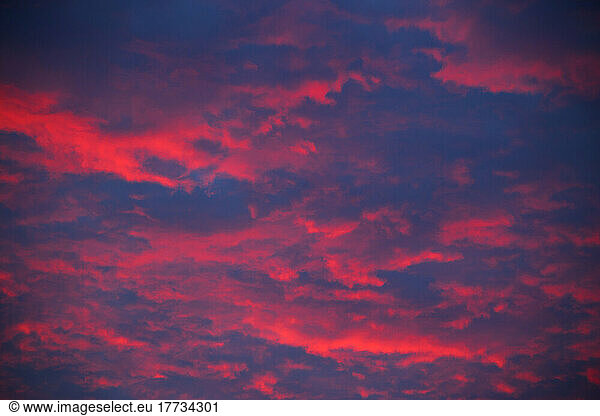Purple clouds illuminated by setting sun