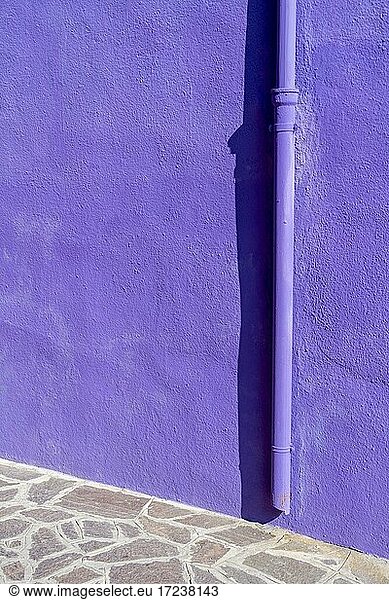 Purple house wall with gutter  colorful facade  Burano Island  Venice  Veneto  Italy  Europe