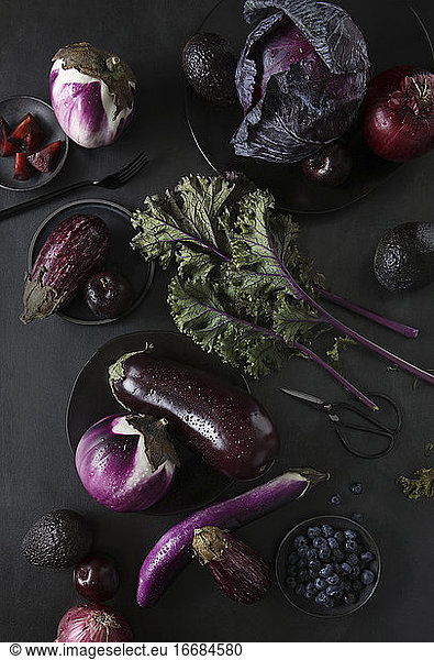 Purple Vegetables and Fruits Still life
