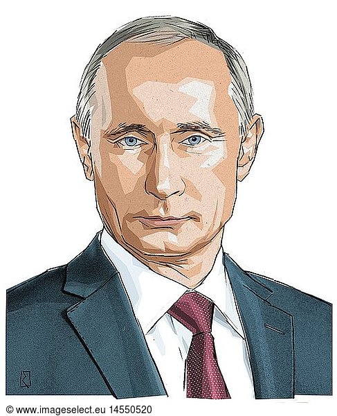 Putin  Wladimir  * 7.10.1952  russ. Politiker  PrÃ¤sident  Portrait  Zeichnung  farbig  Illustration von Jan Rieckhoff  30.05.2013 Putin, Wladimir, * 7.10.1952, russ. Politiker, PrÃ¤sident, Portrait, Zeichnung, farbig, Illustration von Jan Rieckhoff, 30.05.2013,