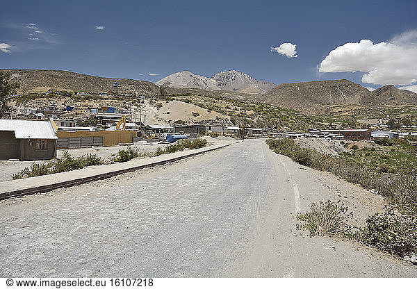 Putre  the village and the volcano Taapacá in the background  XV Region of Arica and Parinacota  Chile