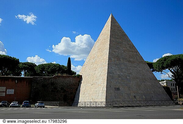 Pyramid of Cestius  Pyramid of Caius Cestius  Piramide Cestia  Piramide di Caio Cestio  Tomb of the Roman Praetor and Tribune of the People Gaius Cestius Epulo  Rome  Italy  Europe
