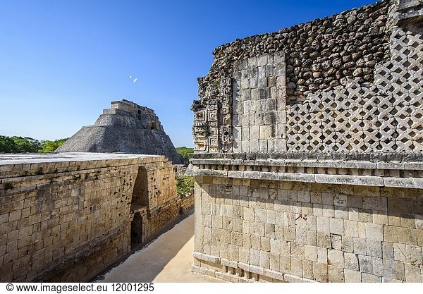 Pyramid of the Magician in the prehispanic Mayan city of Uxmal Archaeological Site  Yucatan Province  Mexico  North America.