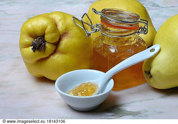 Quince jelly in spoon  quince  Cydonia oblonga