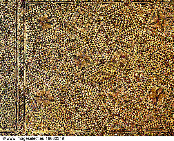 Römisches Mosaik aus der Villa de las Tiendas. Geometrische Verzierung. Merida (Augusta Emerita). Detail. 4. Jahrhundert. Spanien.