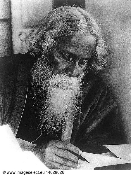 Rabindranath Tagore  7.5.1861 - 7.8.1941  ind. Schriftsteller  schreibend  1920er Jahre Rabindranath Tagore, 7.5.1861 - 7.8.1941, ind. Schriftsteller, schreibend, 1920er Jahre,