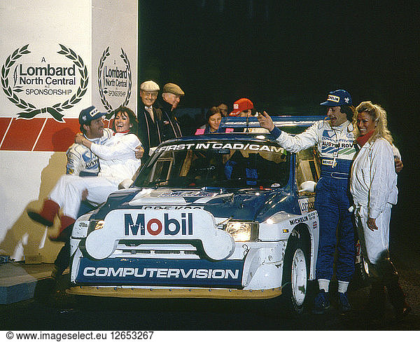 RAC-Rallye 1986. Tony Pond und Rob Arthur feiern den 6. Platz im MG Metro 6R4 Artist: Unbekannt.