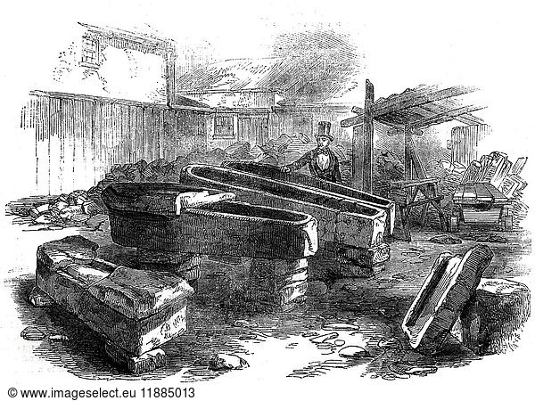 Radierung der Illustrated London News aus dem Jahr 1854: Steinsärge in Bath gefunden