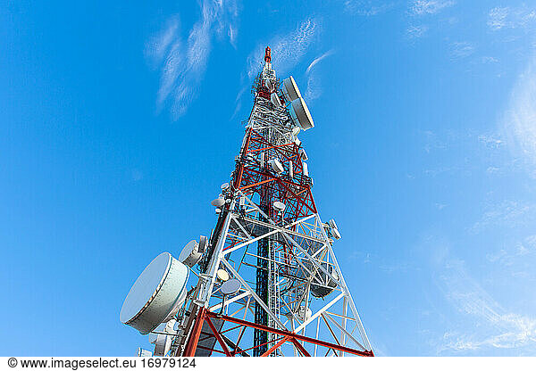 radio communication antenna on blue sky background