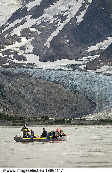 Raft floating down a river in Alaska  United States.