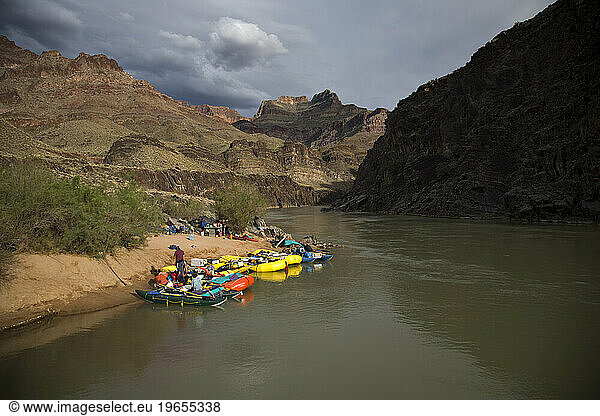 Raft trip camp  Grand Canyon  Arizona