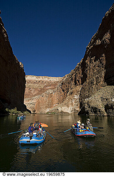 Rafters floating down the Grand Canyon  Arizona.