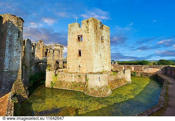 Raglan Castle (Welsh: Castell Rhaglan) a late medieval castle built by Sir William Thomas in the mid 1400â.s. Raglan Castle   Monmouthshire  Wales.