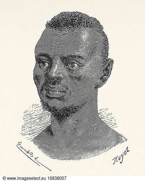 Rahma-Mann  Äthiopien. Alter Kupferstich aus dem 19. Jahrhundert  Narrative of a Journey through Abyssinia von Guillaume Lejean aus El Mundo en La Mano 1879.