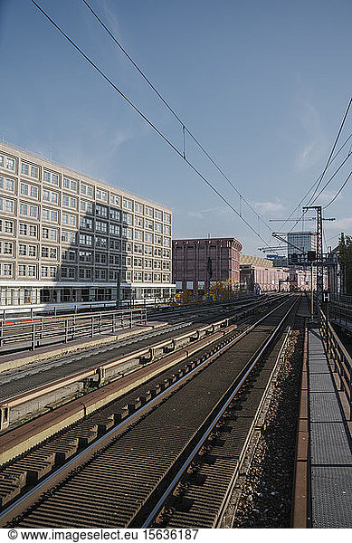 Rail tracks near Alexanderplatz  Berlin  Germany