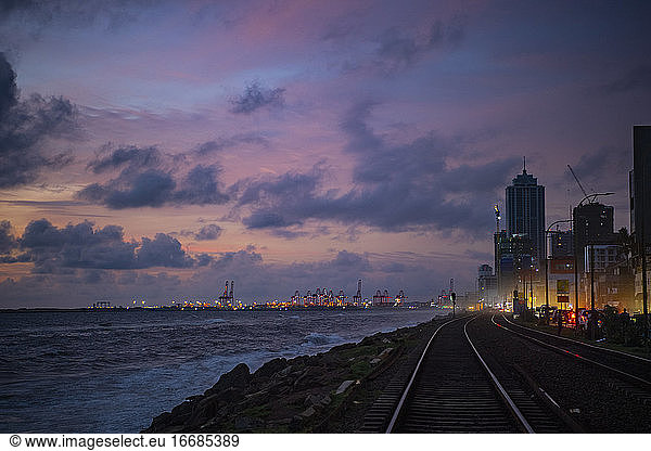 railtracks next to the ocean in Colombo / Sri Lanka