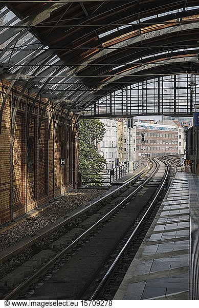Railway tracks of a metro line  Berlin  Germany