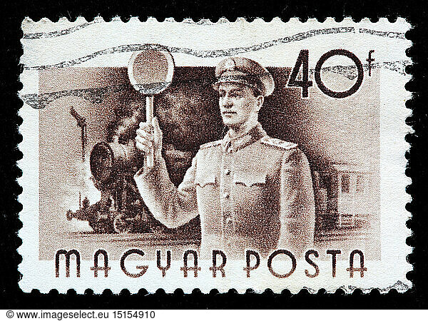 Railwayman and train  postage stamp  Hungary  1955