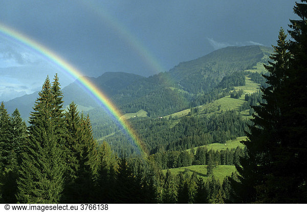 Rainbow at Hochgrat mountain  Bavarian Allgaeu  Germany