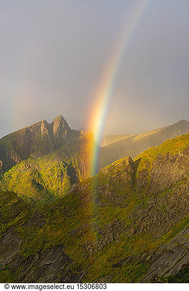 Rainbow in the mountains on Senja Island  Troms County