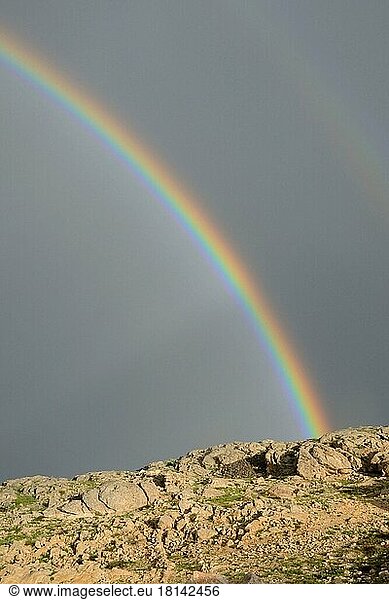 Rainbow  with Nemrud Dagi  thunderstorm atmosphere  Turkey  Asia