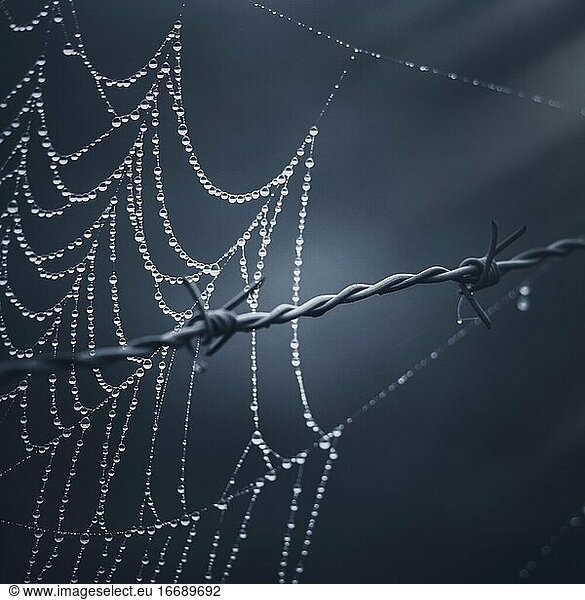 raindrops on the spider web in the nature in autumn season