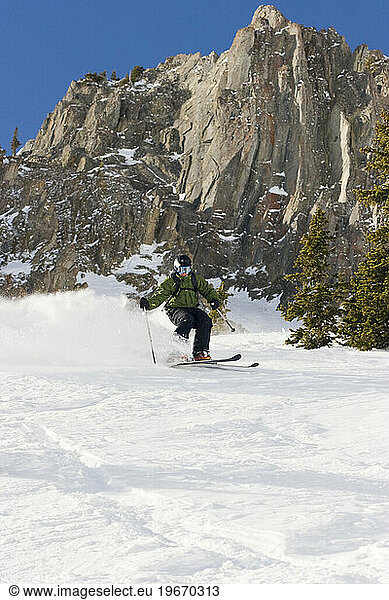 Raphael Machet skiing powder at Snowbird  Utah