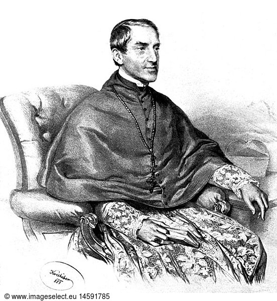 Rauscher  Joseph Othmar von  6.10.1797 - 24.11.1875  Austrian cardinal  Prince Archbishop of Vienna since 1853  half length  sitting  lithograph by Kriehuber  19th century